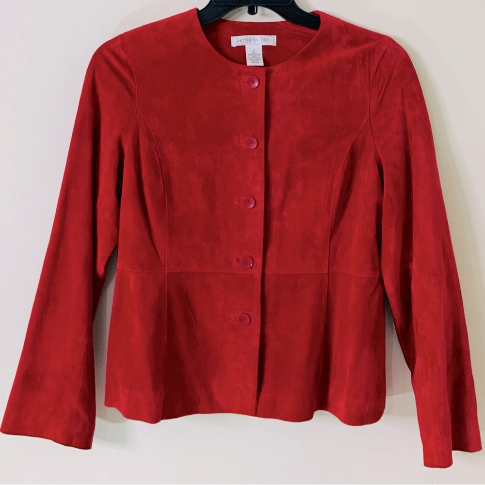 Saffron Red Sueded Leather Jacket Blazer